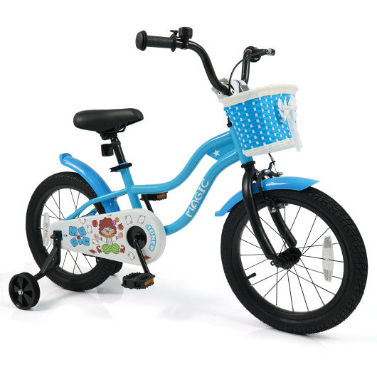 16 Inch Kids Bike with Training Wheels and Basket Navy Color