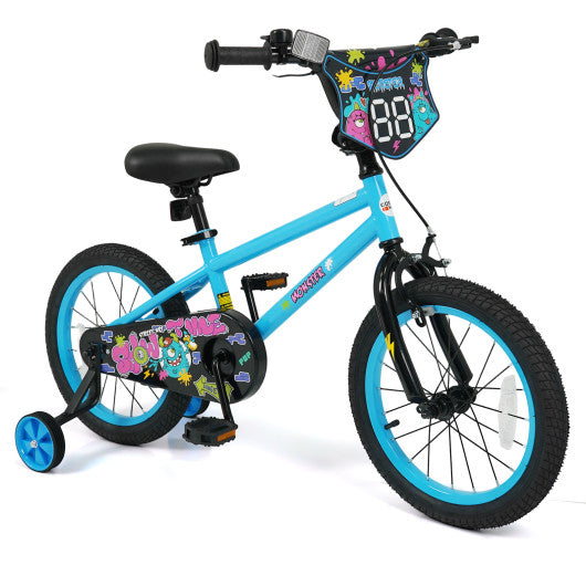 16 Inch Kids Bike with Training Wheels for Ages 4-7 Years Old Blue- Street Art Time