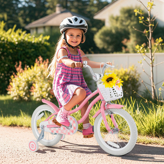 16 Inch Kids Bike with Training Wheels and Basket for Boys Girls 4-7 Years Old-16 inches