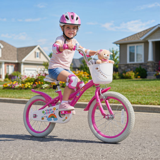 16 Inches Girls Bike for 4-7 Years Old with Basket - Spring Party Pink