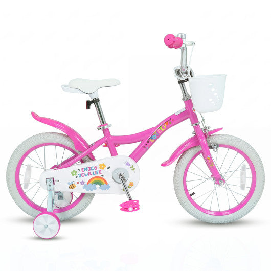 16 Inches Girls Bike for 4-7 Years Old with Basket - Spring Party  Pink