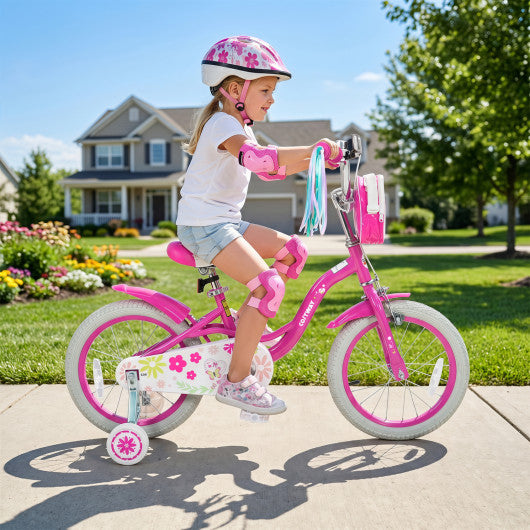 16 Inches Girls Bike with Front Bag and Streamers for 4-7 Years Pink