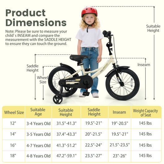 16 Inches Kids Bike Sport Bicycle with Removable Training Wheels