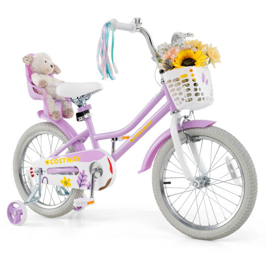 18 Inch Girls Bike Kids Bicycle with Doll Seat and Streamers for Children 4-8 Years Old