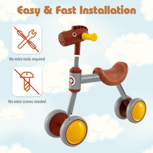 Baby Balance Bike No Pedal 4-Wheel Bicycle-Brown