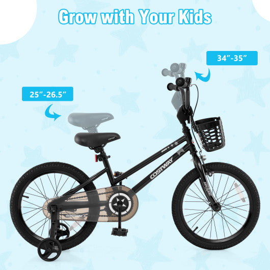 18 Inch Kids Bike with Basket and Training Wheels for Children Aged 4-8 Years Old