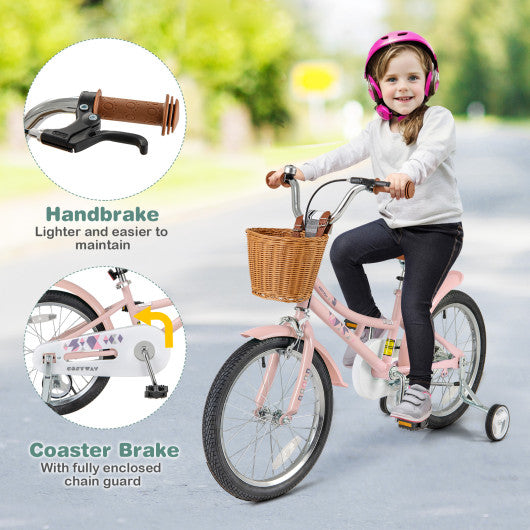 18 Inch Kids Bike Retro Bicycle with Adjustable Height and Basket for Ages 4-8 Years Old-18 inches
