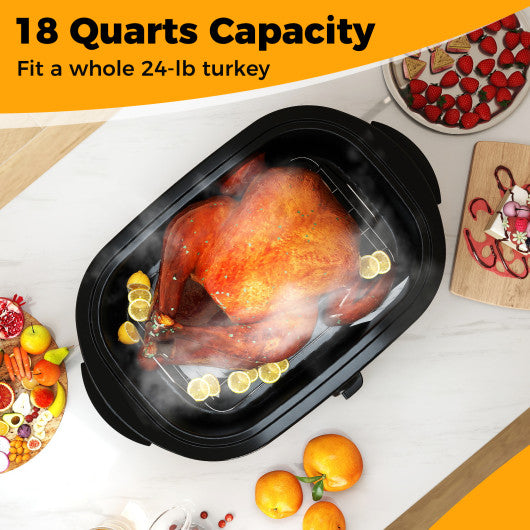 18QT Electric Roaster Oven with Self-Basting Lid Turkey Roaster with Removable Pan-Black