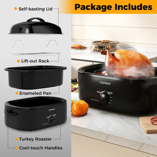 18QT Electric Roaster Oven with Self-Basting Lid Turkey Roaster with Removable Pan-Black