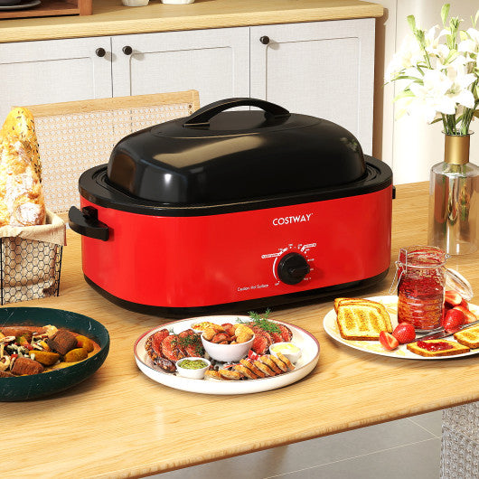 18QT Electric Roaster Oven with Self-Basting Lid Turkey Roaster with Removable Pan-Red