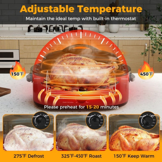 18QT Electric Roaster Oven with Self-Basting Lid Turkey Roaster with Removable Pan-Red