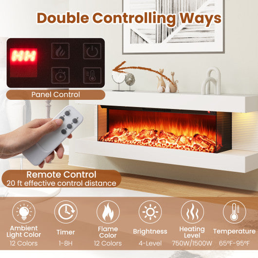 18/36 Inch 3-Sided Wall Mounted Electric Fireplace with 32/50 Inch Wide Floating Mantle-36 Inch