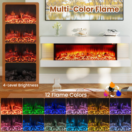 18/36 Inch 3-Sided Wall Mounted Electric Fireplace with 32/50 Inch Wide Floating Mantle-36 Inch