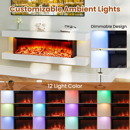 18/36 Inch 3-Sided Wall Mounted Electric Fireplace with 32/50 Inch Wide Floating Mantle-36 Inch