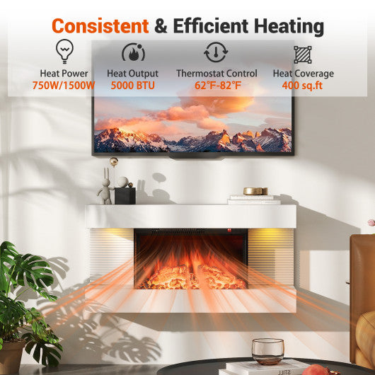 18/36 Inch 3-Sided Wall Mounted Electric Fireplace with 32/50 Inch Wide Floating Mantle-32 Inch