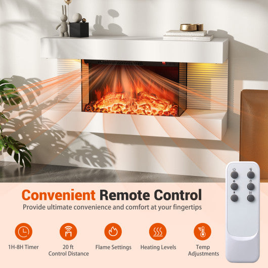 18/36 Inch 3-Sided Wall Mounted Electric Fireplace with 32/50 Inch Wide Floating Mantle-32 Inch
