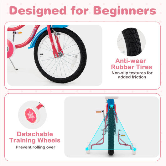 18 Inch Girls Bike for 3-5 Years Old Kids Bike with Doll Seat and Training Wheels