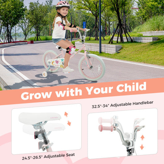 18 Inch Kids Bike Adjustable for 3-8 Years Old Children Pink - Stars & Moon