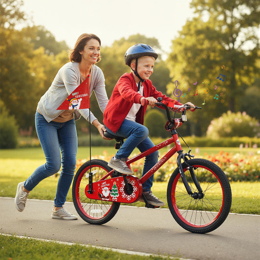 18 Inch Kids Bike Adjustable with Christmas Music & Flag for Aged 4-8 Years Old