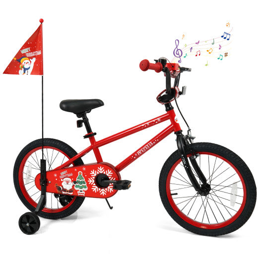 18 Inch Kids Bike Adjustable with Christmas Music & Flag for Aged 4-8 Years Old