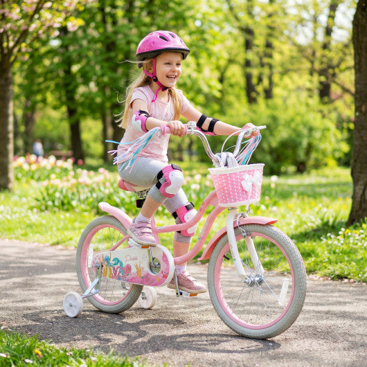 18-Inch Kids Bike Adjustable with Basket and Streamers Pink - Princess of the Sea Theme