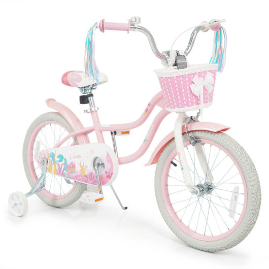 18-Inch Kids Bike Adjustable with Basket and Streamers Pink - Princess of the Sea Theme