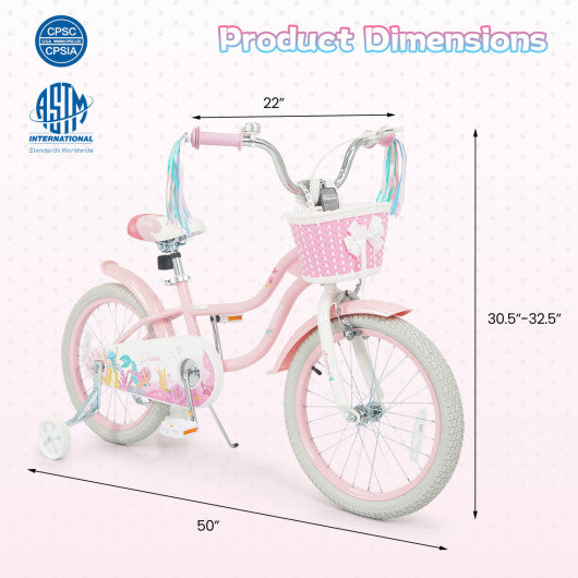 18-Inch Kids Bike Adjustable with Basket and Streamers Pink - Princess of the Sea Theme