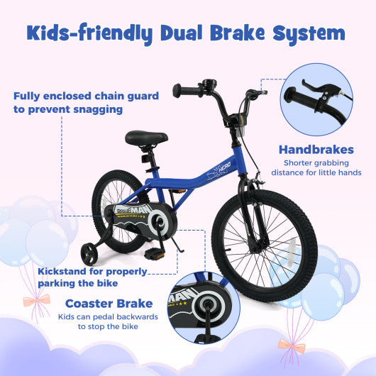 18-Inch Kids Bike with Removable Training Wheels Navy - Brave Hero