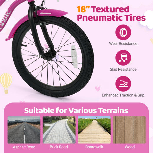 18 Inch Kids Bike with Training Wheels for Aged 3-8 Years Old - Magic Rose