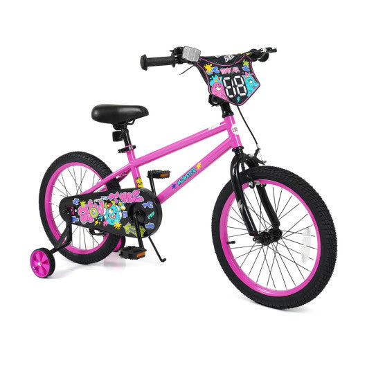 18 Inch Kids Bike with Training Wheels for Ages 4-8 Years Old Pink- Street Art Time