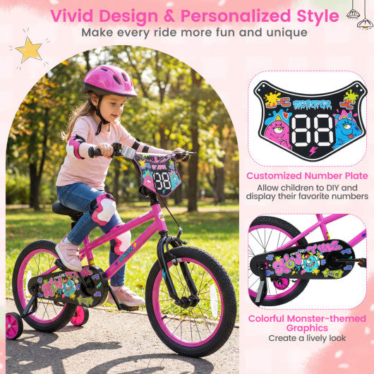 18 Inch Kids Bike with Training Wheels for Ages 4-8 Years Old Pink- Street Art Time