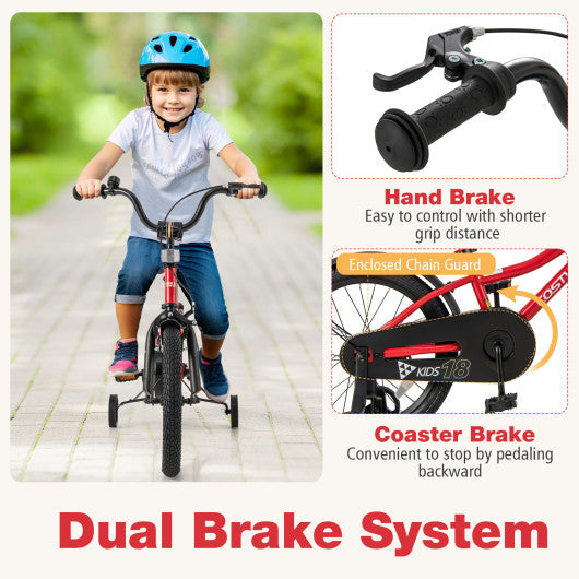 18 Inch Kids Bike Adjustable Bicycle with Reflectors and Bell for 4-8 Years Old
