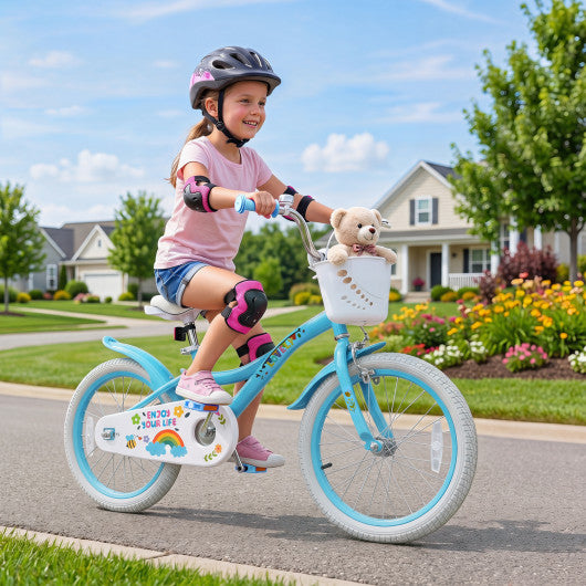 18 Inches Girls Bike for 4-8 Years Old with Basket - Spring Party Blue