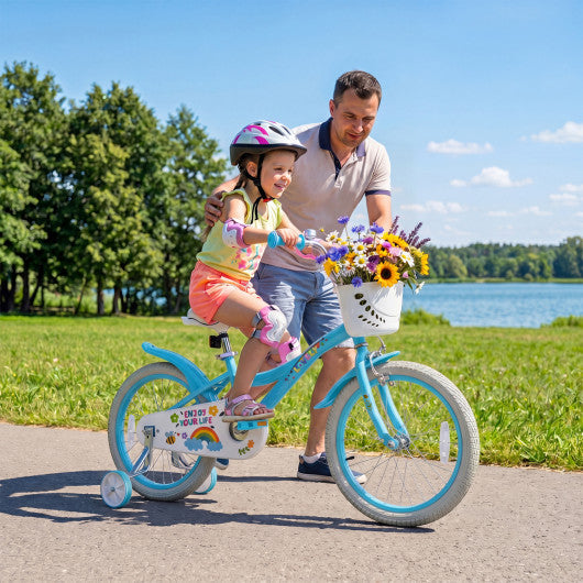18 Inches Girls Bike for 4-8 Years Old with Basket - Spring Party Blue