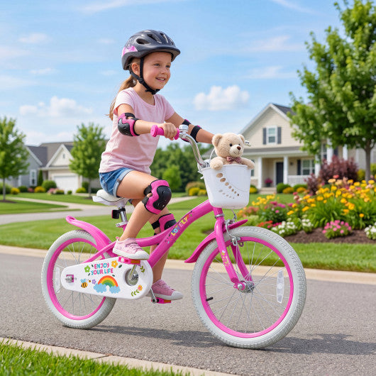 18 Inches Girls Bike for 4-8 Years Old with Basket - Spring Party  Pink