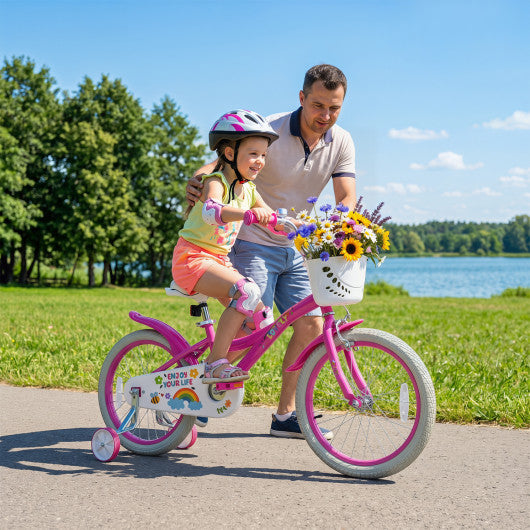 18 Inches Girls Bike for 4-8 Years Old with Basket - Spring Party  Pink