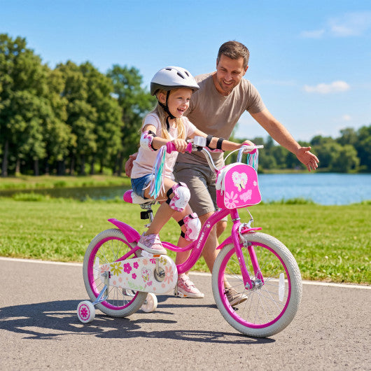 18 Inches Girls Bike with Front Bag and Streamers for 4-8 Years Pink
