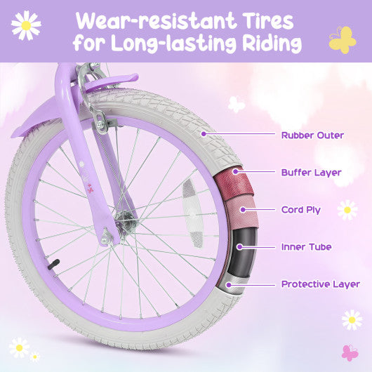 18 Inches Girls Bike with Front Bag and Streamers for 4-8 Years Purple