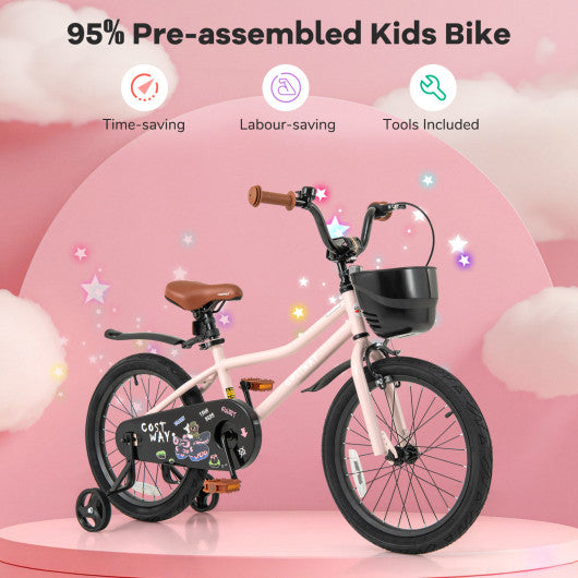 18 Inches Kids Bike with Basket and Adjustable Handlebar for 4-8 Years Old