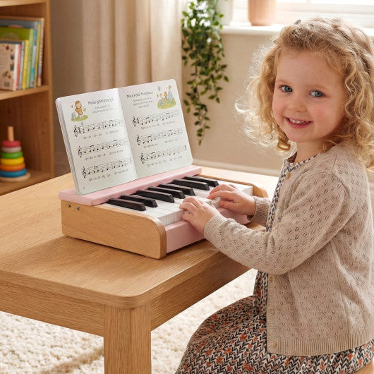 18 Keys Wooden Piano for Kids with Removable Music Stand-Pink