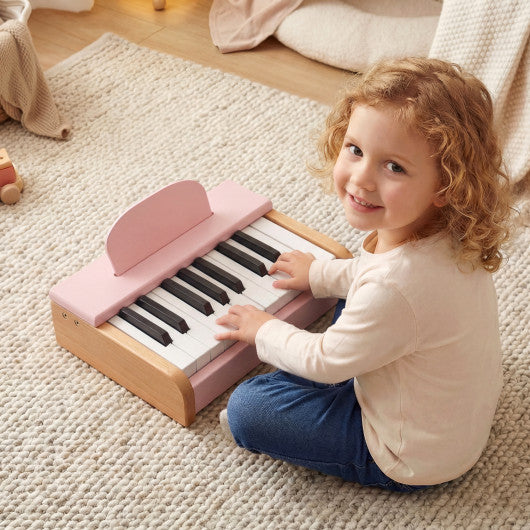 18 Keys Wooden Piano for Kids with Removable Music Stand-Pink
