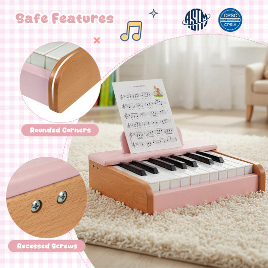 18 Keys Wooden Piano for Kids with Removable Music Stand-Pink