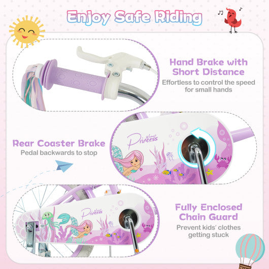 18-Inch Kids Bike Adjustable with Basket and Streamers Purple - Princess of the Sea Theme