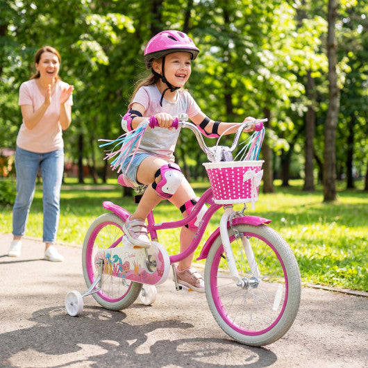 18-Inch Kids Bike Adjustable with Basket and Streamers Rose Red - Princess of the Sea Theme