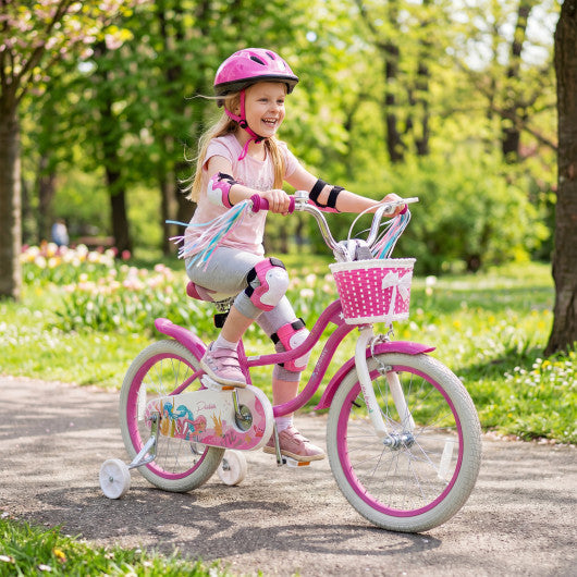 18-Inch Kids Bike Adjustable with Basket and Streamers Rose Red - Princess of the Sea Theme