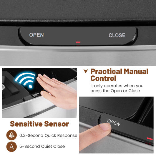 19 Gal Stainless Steel Trash Can with Kitchen Waste Bin and 2 Bottom Recycling Bins-Silver