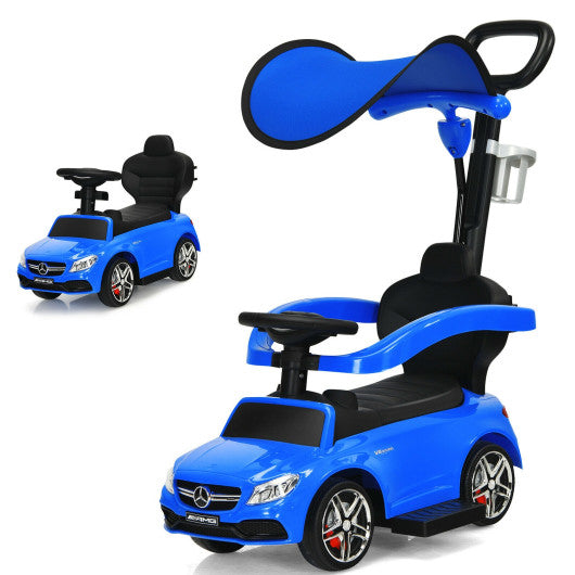 3-in-1 Ride on Push Car Mercedes-Benz Licensed Sliding Car with Canopy-Blue