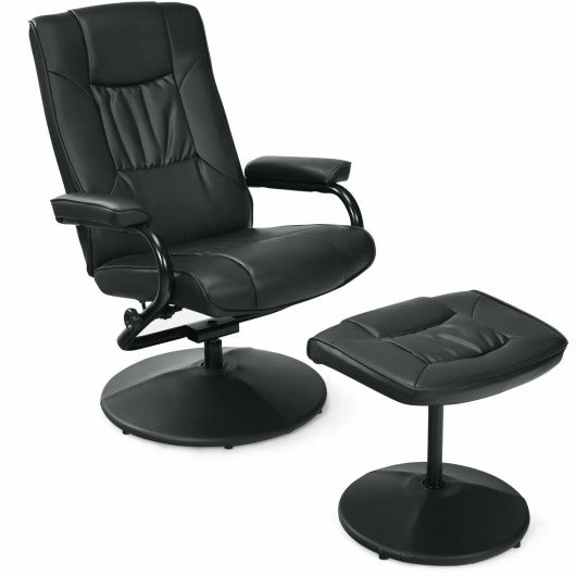 360¡ã PVC Leather Swivel Recliner Chair with Ottoman-Black