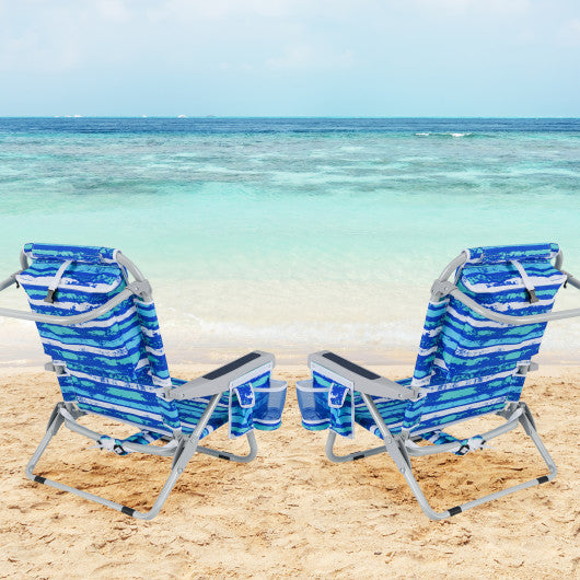 1 Piece Foldable Backpack Beach Chair with Cup Holder and Storage Pockets for Outdoor-Navy