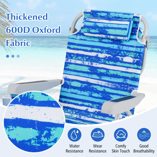 1 Piece Foldable Backpack Beach Chair with Cup Holder and Storage Pockets for Outdoor-Navy